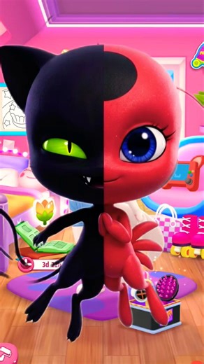 Miraculous ladybug tikki vs Cat Noir plagg Cosplay by My Talking Angela 2 #miraculous #ladybug #fyp