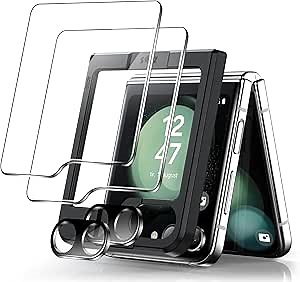 LK 2 Pack Samsung Galaxy Z Flip 6 Screen Protector, 2 Pack Camera Lens Protector, 9H Tempered Glass Fit Lens Cutouts Ports, Bubble-Free, with Easy Installation Tool