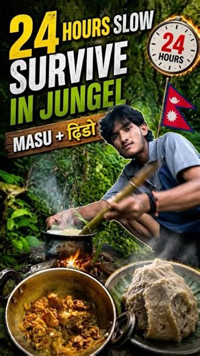 24 Hours in Jungle Survival | Masu + ढिडो Cooking Challenge 🌿