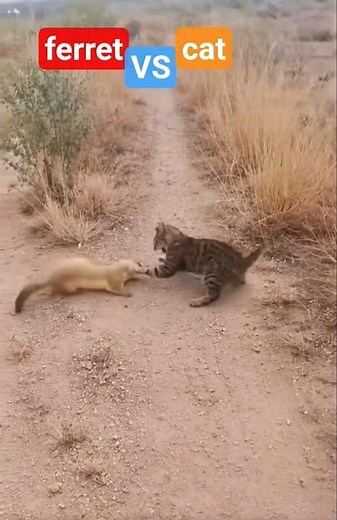 ferret vs cat 🔥🔥🔥 #viral #trending #cat #ferret #animals