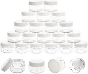 ZEJIA 5 Gram Sample Containers with Lids, Mini Makeup Containers, Empty Plastic Travel Cosmetic Containers with Labels(50 Count, White Lid)