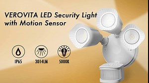 30W Metal Motion Sensor LED Security Light, Outdoor Detector Flood Light with 3 Adjustable Heads, Up to 240° Detection Angle, IP65 Waterproof 3000LM, Exterior Floodlight for Garage Yard Porch