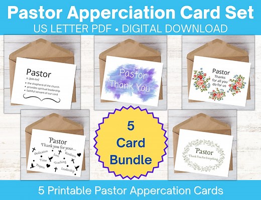 Printable Pastor Appreciation Card Bundle, Pastor Thank You Card, Pastor Card Bundle, PDF Pastor Card - Etsy