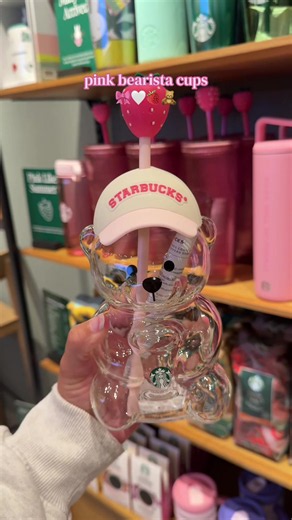 Pink Starbucks Bear Cup Strawberry Glass — Cute Pink Bearista Cold Cup