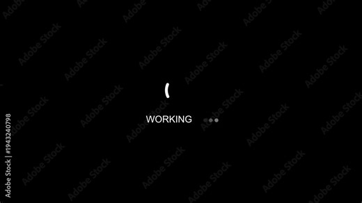 Loading animation working progress bar loading screen with text working on black background working text