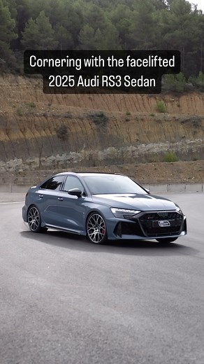 Auditography 📸 on Instagram: "Still massively impressed by the handling that the facelifted RS3 provides. One of the best if not the best handling Audi, apart from the R8, that I’ve driven. More of scenes like this, in the new YT video. Car: 2025 @Audi RS3 Sedan 8Y.5 facelift Color: Progressive red Engine: 2.5L 5cyl Turbo - 400hp/500Nm/360lbft of torque, with the maximum power available between 5600-7000rpm Performance: 0-100km/h: 3.38sec (tested), Top Speed: 290km/h Weight: 1650 kg / 3638 lbs 