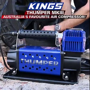 🚛 FREE DELIVERY* SPECIAL – Thumper MKIII Air Compressor Canvas Air Compressor Bag only $149.90 – Save $21.90 Saving shown based on cost of buying items individually today > 160L per minute high pressure output > Heavy-duty 60mm alloy piston with alloy cylinder and cylinder head > Tough steel and alloy housing with rubber mounted base > Included 8m high pressure air hose with pressure gauge, plus quick connect fittings and quick connect chuck > Multi-purpose air up tyres, equipment, mattresses &