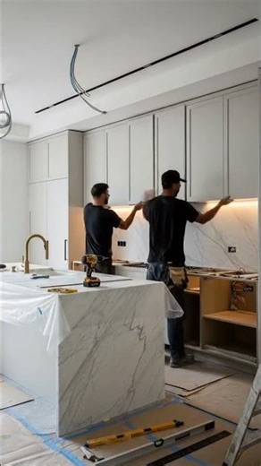 Luxury Marble Island Kitchen Makeover | High-End Modern Open Kitchen Transformation (Before & After)