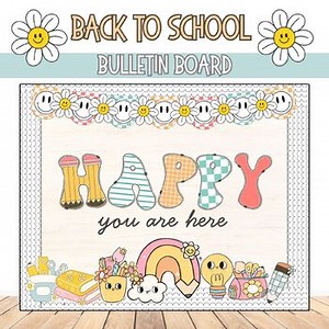 Happy You Are Here Bulletin Board | Groovy Boho Back to School Welcome Kit