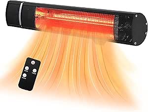 Electric Patio Heater, 1500W Outdoor Heater with 3 Power Settings, Infrared Heater with Remote Control, Overheat Protection, Wall Mounted Space Heater, In/Outdoor