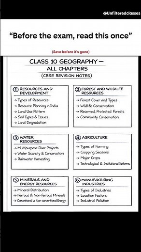 🗣️100% REVISION NOTES | CLASS 10 GEOGRAPHY ALL CHAPTERS | CBSE #shorts #unfilteredclasses