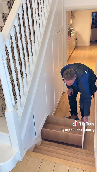 Understair storage system to maximise storage space ✨✨ The perfect bespoke made solution to de clutter any Hallway while transforming the look 🤩 watch our full transformation before and after - start to finish 🔨 #understairstorage #roomtransformation #interiordesign #HomeInspiration #storagehacks