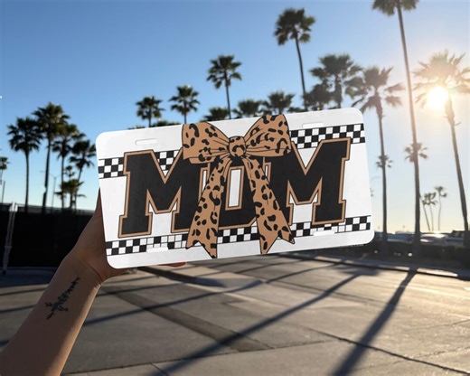 Leopard Checkered Mom Front License Plate, Retro Cheetah Mama Car Tag - Etsy