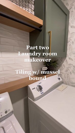 Custom Laundry Room Makeover with Tiling and Wallpaper
