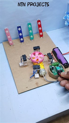 Four Channel Sequential Lights Switching with limit switches and DC motor 🔥#schoolproject #viral