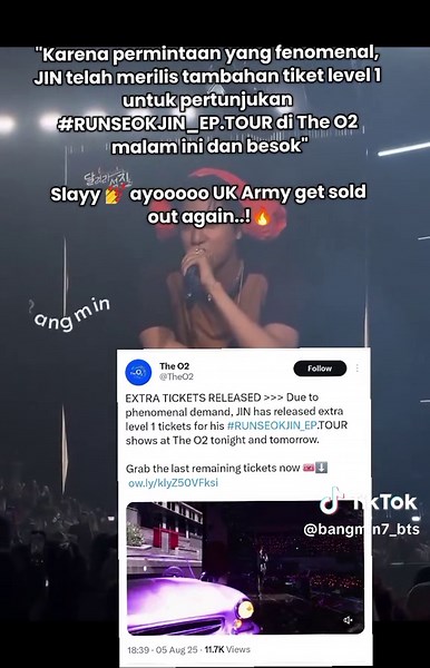 Tiket Level 1 Tambahan untuk Pertunjukan JIN di The O2