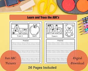 Feuilles de calcul ABC faciles à suivre, feuilles de calcul alphabet pour enfants, 26 feuilles de calcul ABC imprimables, feuilles de travail imprimables faciles pour l'école - Etsy France