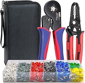 HKS Ferrule Crimping Tool Kit - Square Ferrule Crimper Plier (AWG 23-7) with Wire Stripper & 1900pcs Wire End-Sleeves Terminals Kit