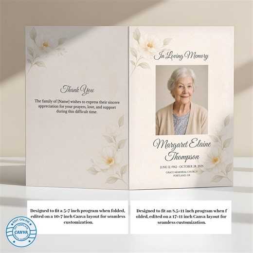 Editable Funeral Program Template Canva, Memorial Service Program, Floral Funeral Program, Printable Obituary - Etsy Australia