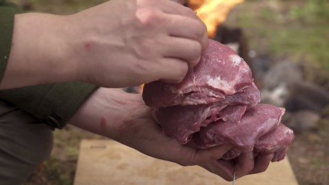 ASMR Forest Cook: Chocolate Meat Over Fire