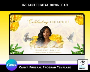 Yellow and White Roses Funeral Slideshow Template: Celebration of Life Photo Tribute (canva Editable, 10 Slides) - Etsy