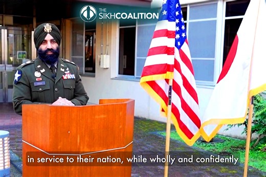 During his promotion ceremony last week, Lieutenant Colonel Simratpal "Simmer" Singh, a longtime client and partner of the Sikh Coalition delivered remarks. LTC Singh noted the importance of ensuring that no Sikh should have to choose between their career and their faith—including in the U.S. Armed Forces. (Video courtesy of the U.S. Army) | The Sikh Coalition