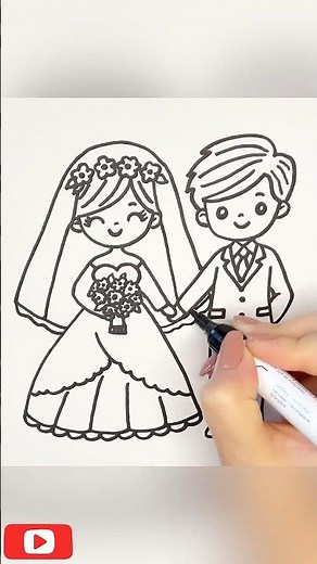 How to draw Bride & Groom 👰🤵🎨