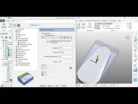 Powermill, example3, raster, 3D offset, optimised constant Z, flowline, parametric offset finishing.