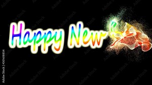 Rainbow happy new year text animation. New years eve, text from particles.
