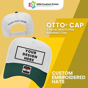 Custom 5 Panel Structured Hat, Personalized Embroidered Logo Text Front and Back Baseball Hats, OTTO® CAP 5 Panel Mid Profile Baseball Cap - Etsy