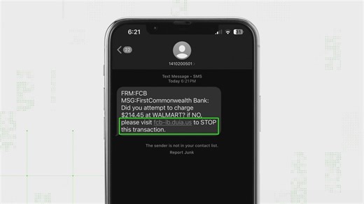 Text claiming to be from First Commonwealth Bank asking recipient to click link to dispute alleged charge is not legitimate: VERIFY