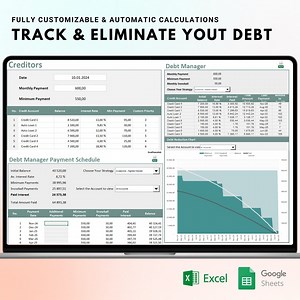 Master Your Debt | Automatic Debt Tracker Tool for Excel and Google sheets