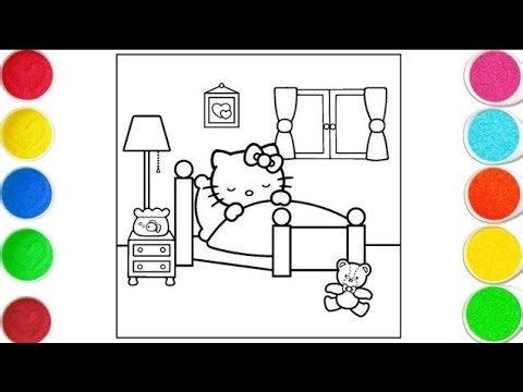 Hello Kitty Bedroom Drawing & Coloring | Easy Cute Art for Kids | Preschool Fun Learning