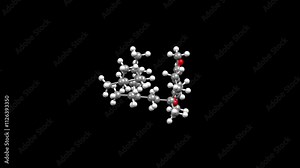 Structure of vitamin E (alpha-tocopherol). Animated 3D ball-and-stick and space-filled models, black background.