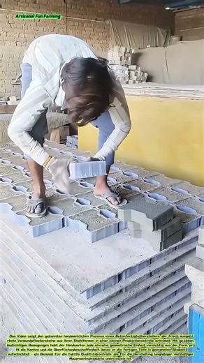 Fertigteilproduktion: Manuelles Entformen von Beton-Verbundpflastersteinen