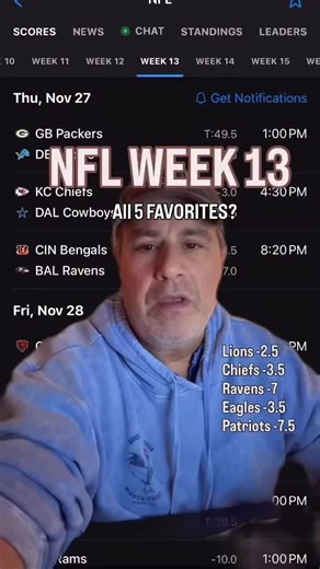 NFL Week 13 #zigzag games. All 5 are #nflfavorites this Week! Zig Zag games 2-3 last week and approx 41-26 this #nflseason.