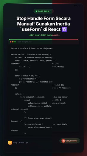 Stop Handle Form Secara Manual! Gunakan Inertia `useForm` di React ⚛️