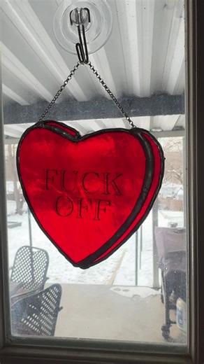 Hey- don’t hang your stained glass with suction cups. Did know that? Yes. Do I listen? No. Lesson learned for myself. Back to the work table to make some more of these and not hang them 🙃😂 #stainedglass #Inappropriate ##broken##lessonlearned##fuckoff