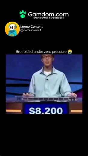 Funny Memes on Instagram: "This video features a contestant named Ryan on a game show that parody’s Jeopardy!. Ryan is shown with a score of 8,200 and selects the category "Football 200". The host presents a prompt stating, "They make up 13% of the population but commit 50% of the crime". Ryan initially responds by saying he "definitely" knows the answer but doesn't think he should say it. After a moment of hesitation and a stern look from the host, he reluctantly says "Okay fine," right as the