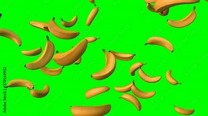 Abstract animation - Bananas green background. Bananas rotating. 3d seamless loopable animation