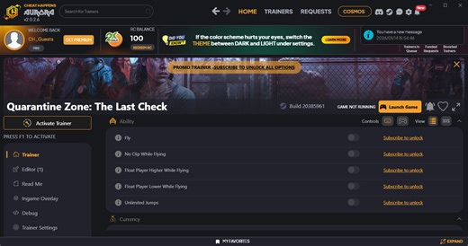 Quarantine Zone: The Last Check Trainer  24 v20385961 V3 (Cheat Happens)