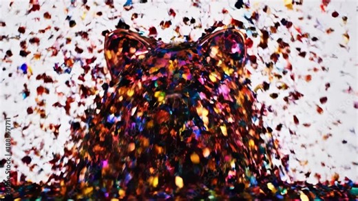 Glittering Frog Silhouette: An artistic representation of a frog silhouette, composed of an array of glistening confetti, creating a dynamic visual effect.