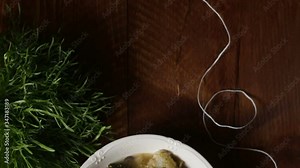 the curly endive with breadcrumbs, black olives, tomatoes, eggs, oregano, garlic, parsley, salt. Vegetarian version. Typical Neapolitan dish of peasant origin.