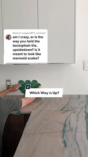 Replying to @maggieq87 You can - and people do - install them in ✨any✨ direction. But which direction do you like? (P.S. all photos are from Mercury Mosaic’s website - also where the tiles are from!) #fishscaletiles #kitchenrenoinprogress #backsplashtile #colorfulhomevibe #kitchenbacksplashideas