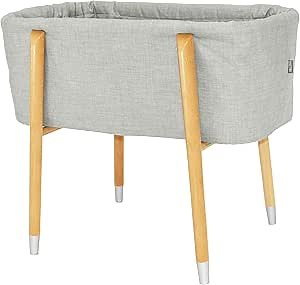 Sova Portable Baby Bassinet, Mid-Century Design with Extra Deep Walls for Newborns and Babies Safety, Includes 2 Fitted Sheets and Padded Mattress (Glacier Grey)