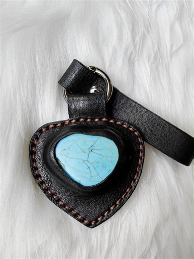 Handmade Top Grain Leather Turquoise Heart Keychain, Natural Stone Wristlet Key Fob, Boho Western Style Accessory Customizable - Etsy