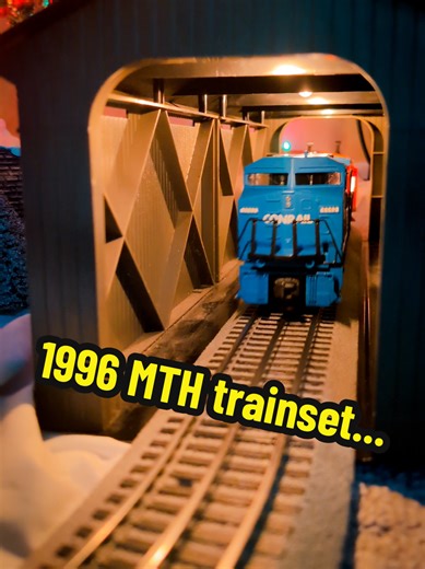 This is an MTH Conrail Maintenance of Way set from 1996. An odd selection of bright colors and a Dash-8 engine that comes together surprisingly well... #toytrains #traintok #mthtrains #mth #christmastrain