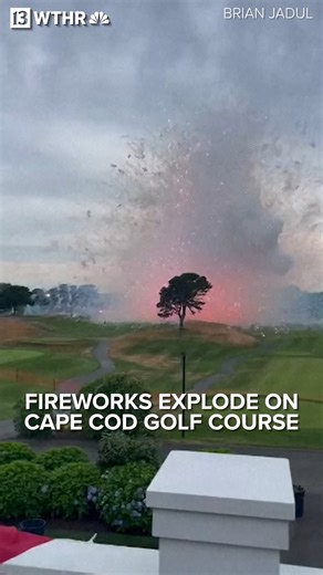 An explosion of fireworks sent people running from a golf course in Mashpee, Massachusetts Wednesday. (📹: Brian Jadul/NBC Boston) | WTHR-TV