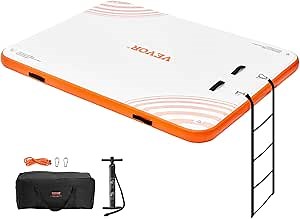 VEVOR Inflatable Floating Dock, 10 x 8FT Inflatable Dock Platform, Non-Slip Water Floating Dock Mat with Detachable Ladder & Portable Carrying Bag, Floating Platform Island Raft for Ocean Pool Beach