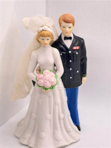 US Army Military Groom Bride Porcelain Cake Topper, Fabric Veil, 1995 Lefton - Etsy